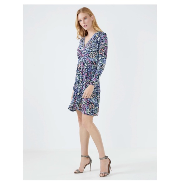 BCBGMaxAzria Savannah Surplice Floral Print Navy Dress in Size XS NWOT - Picture 3 of 10